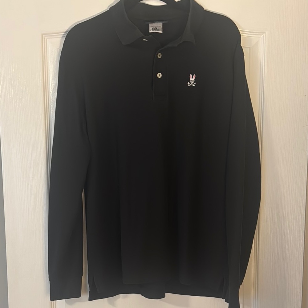 Men's Black Psycho Bunny Long Sleeve Polo Shirt
